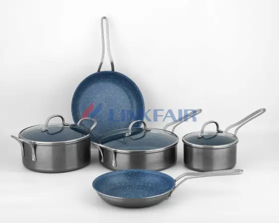 8-Piece Non Stick Cookware Set of Metallic Black Exterior