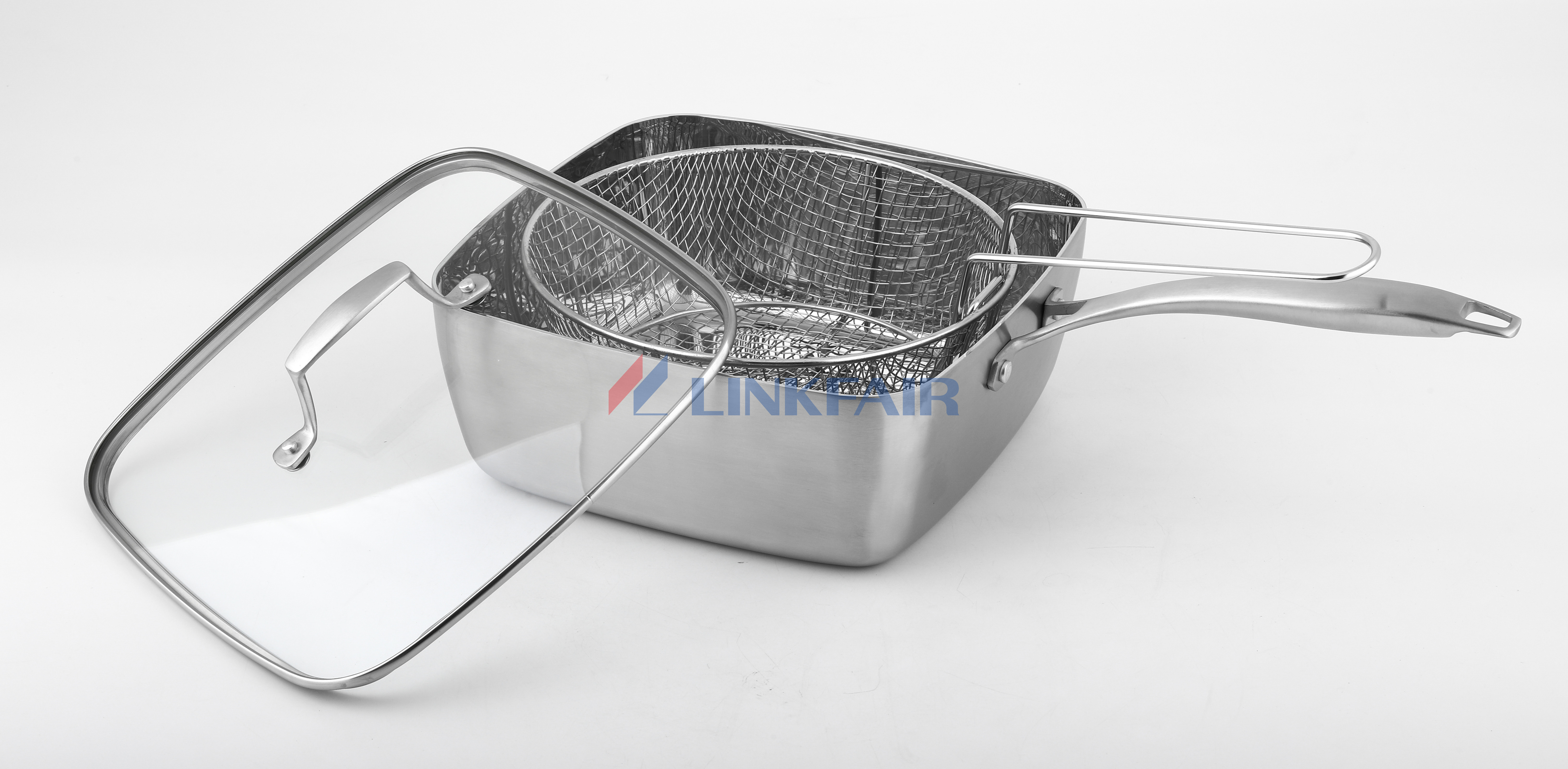 tri-ply square multi pot with fry basket