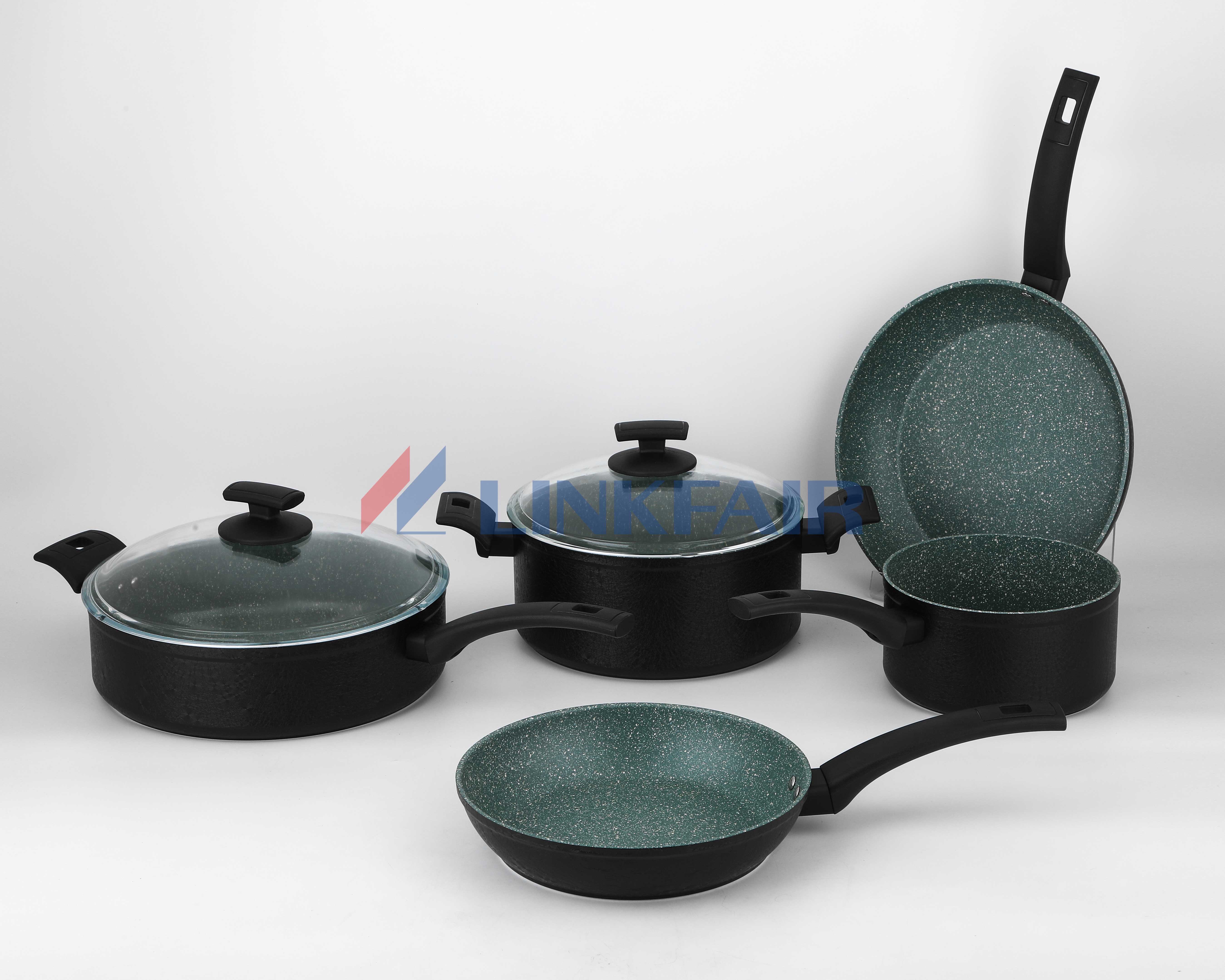 non-stick cookware set with cast glass lid