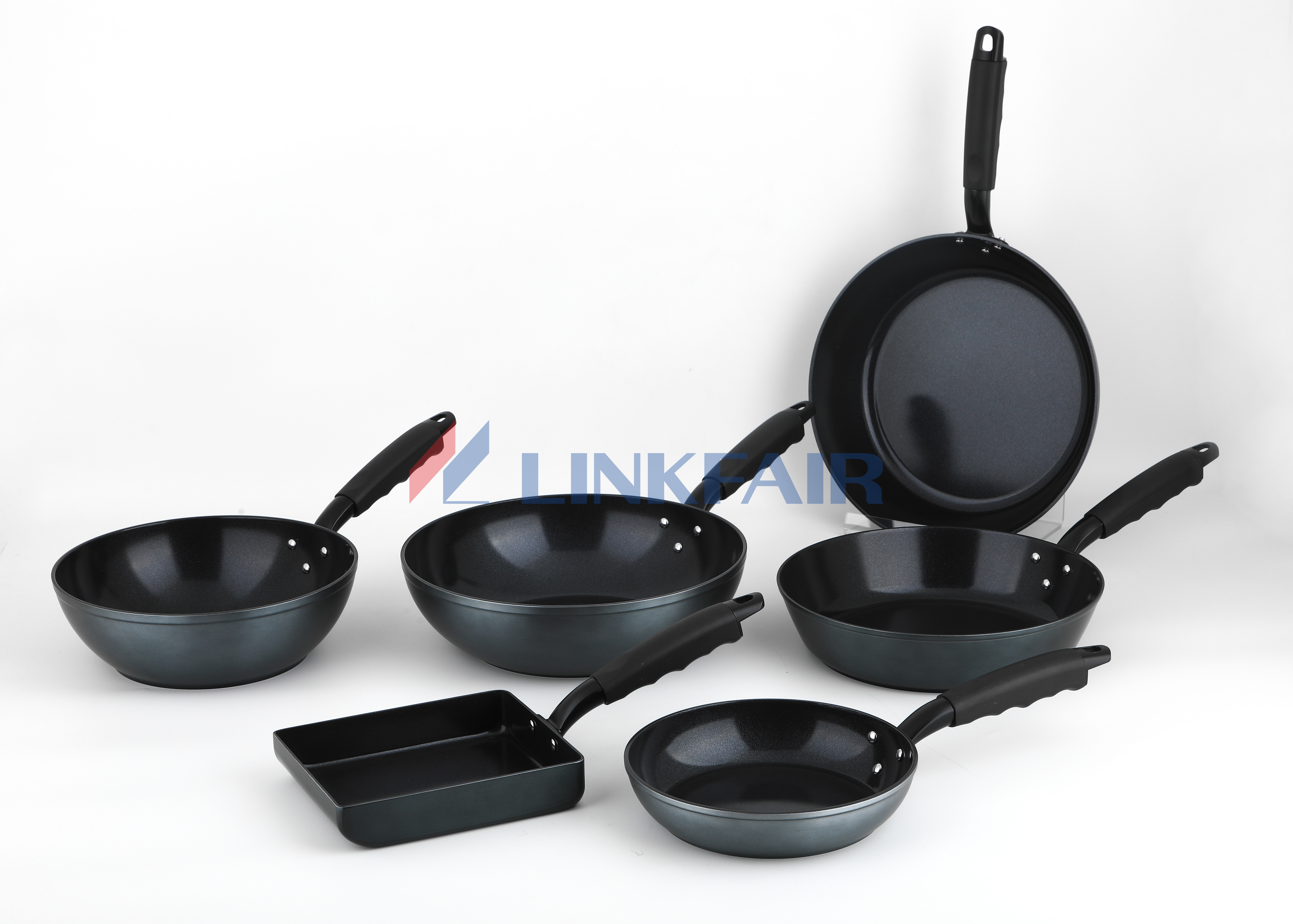 non stick cookware set with metallic black exterior