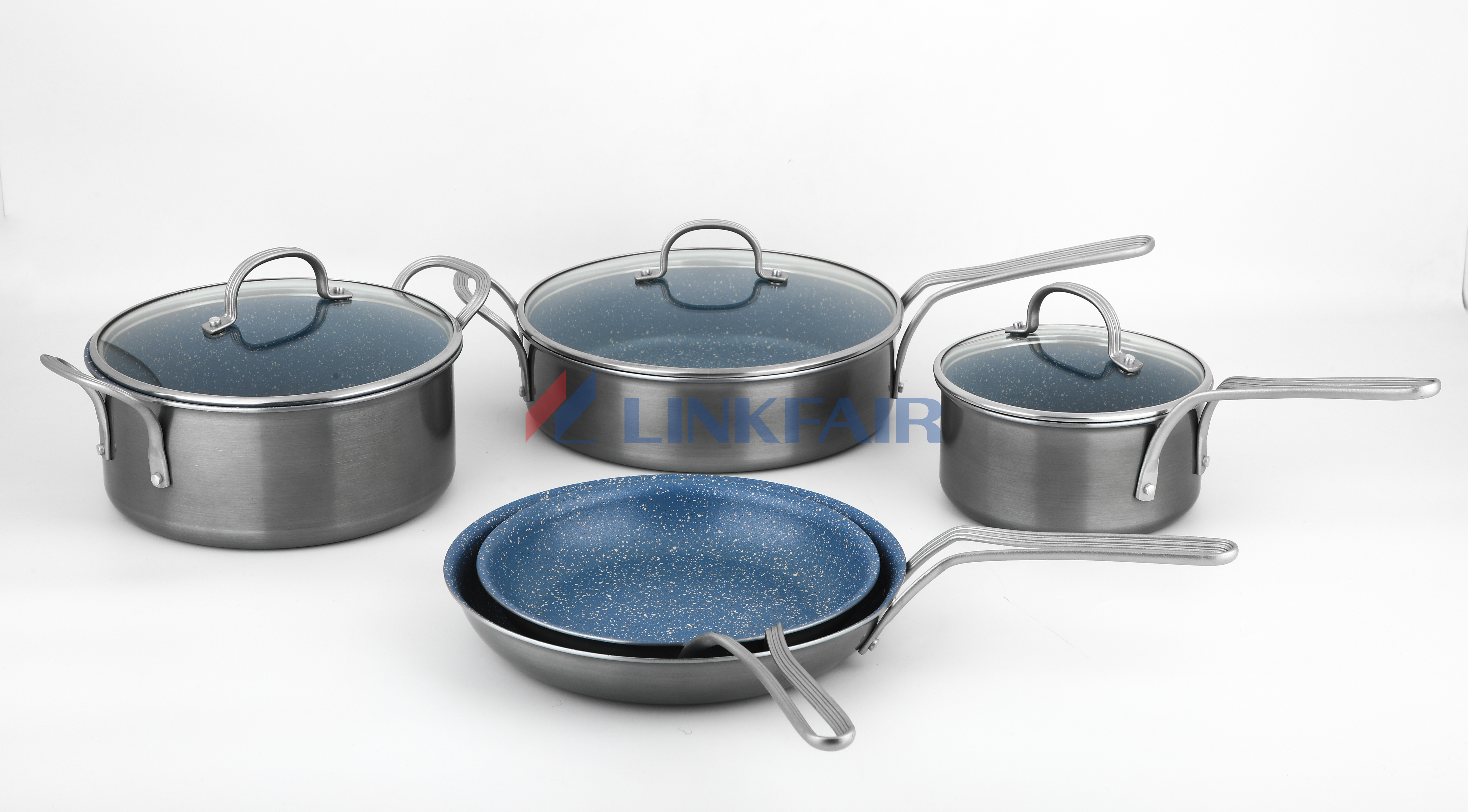 8-Piece Non-stick Cookware Set Of Metallic Black Exterior